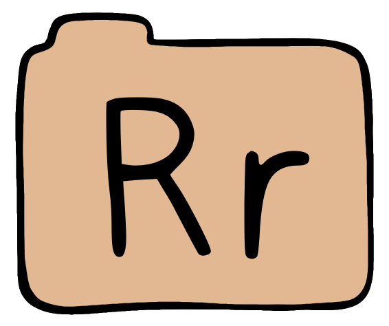 light orange file folder with capital and lowercase R on it.